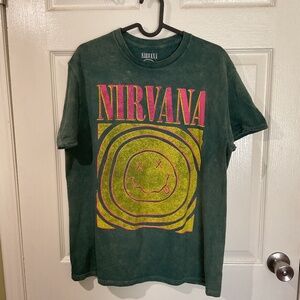 NWT Nirvana Smiley Face Mineral Acid Wash Green Tee
